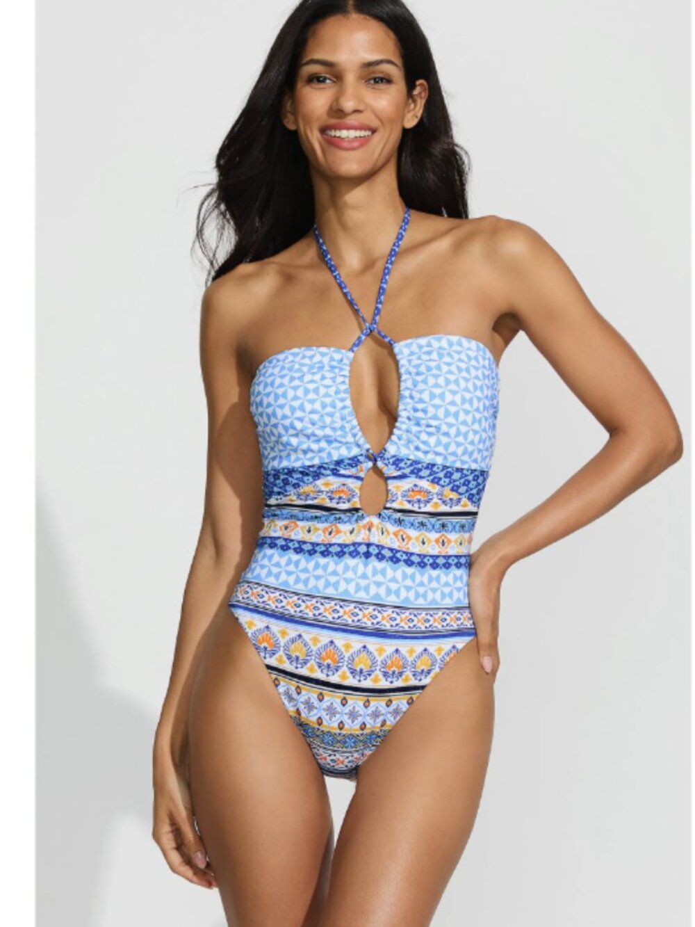 Lands' End Ruched Multi-Way V-Neck Halter High Leg One Piece Swimsuit Size 8 - Picture 3 of 10